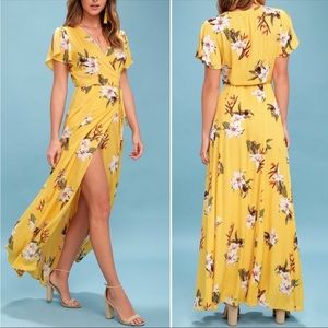 FREE SHIPPING Lulu's Heart of Marigold Yellow Floral Print Wrap Maxi Dress XL
